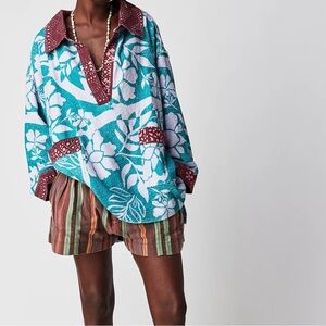 Free People After Swim Terry Towel Sweatshirt Floral Printed